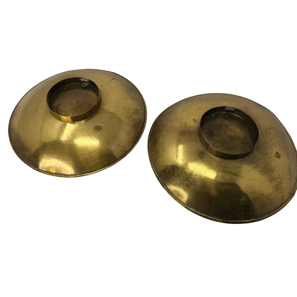 Vintage Etched Brass Wall Bowls Pair Pakistan‎ Figural Decorative Plates
